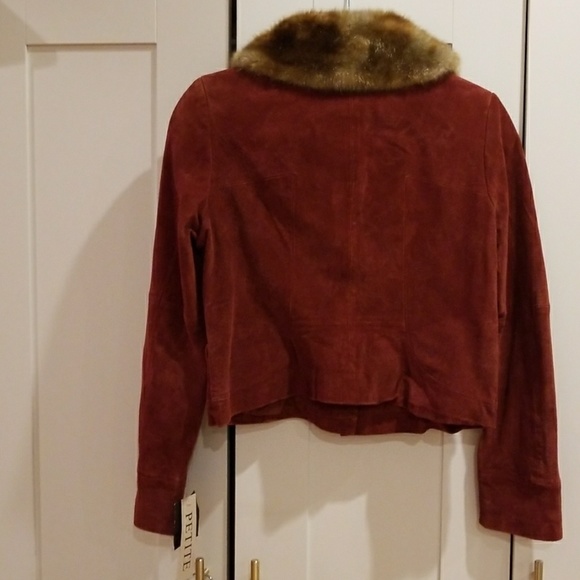 Vintage Brick Red Suede Faux Fur Collar Jacket Coat Burgundy Cropped New Unworn - Picture 8 of 8